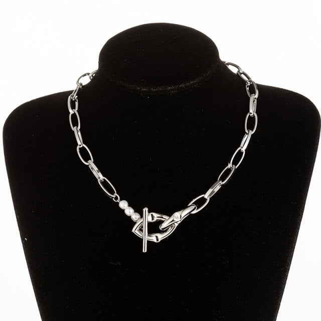 Vintage Baroque Irregular Pearl Lock Chains Necklace