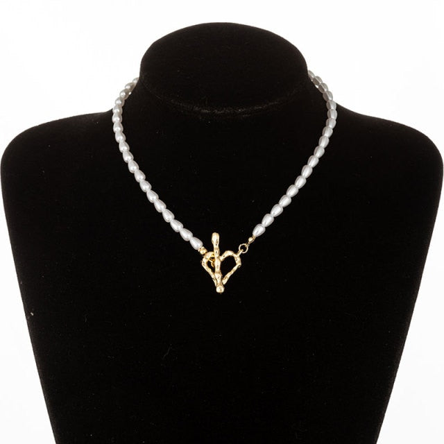 Vintage Baroque Irregular Pearl Lock Chains Necklace
