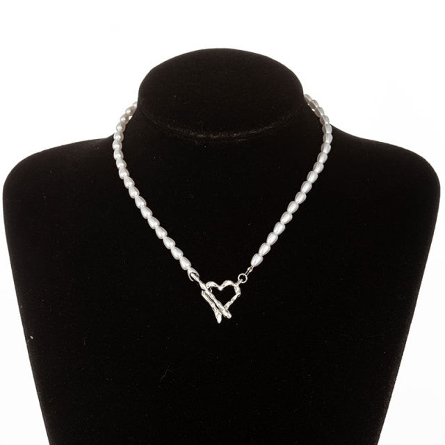 Vintage Baroque Irregular Pearl Lock Chains Necklace