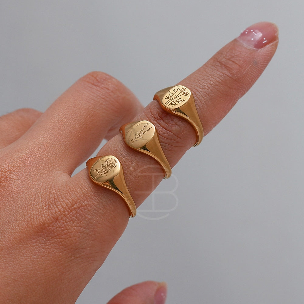18k Gold Plated Lavender Sunflower Signet Rings