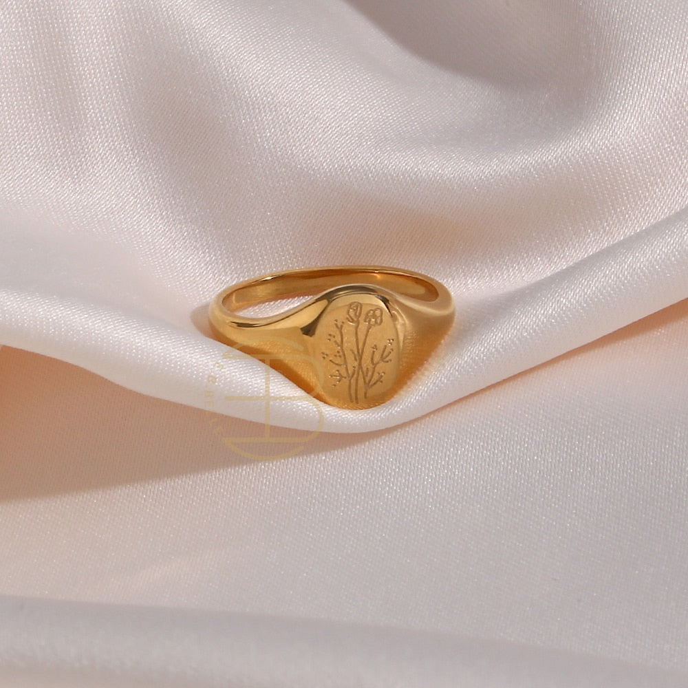 18k Gold Plated Lavender Sunflower Signet Rings