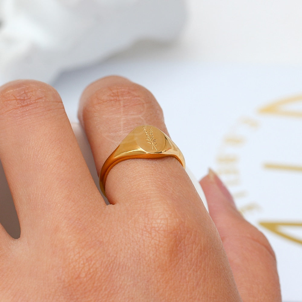 18k Gold Plated Lavender Sunflower Signet Rings
