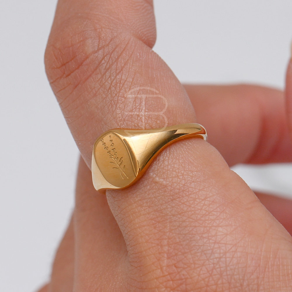 18k Gold Plated Lavender Sunflower Signet Rings
