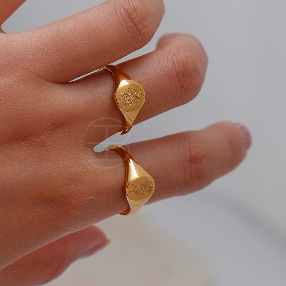 18k Gold Plated Lavender Sunflower Signet Rings