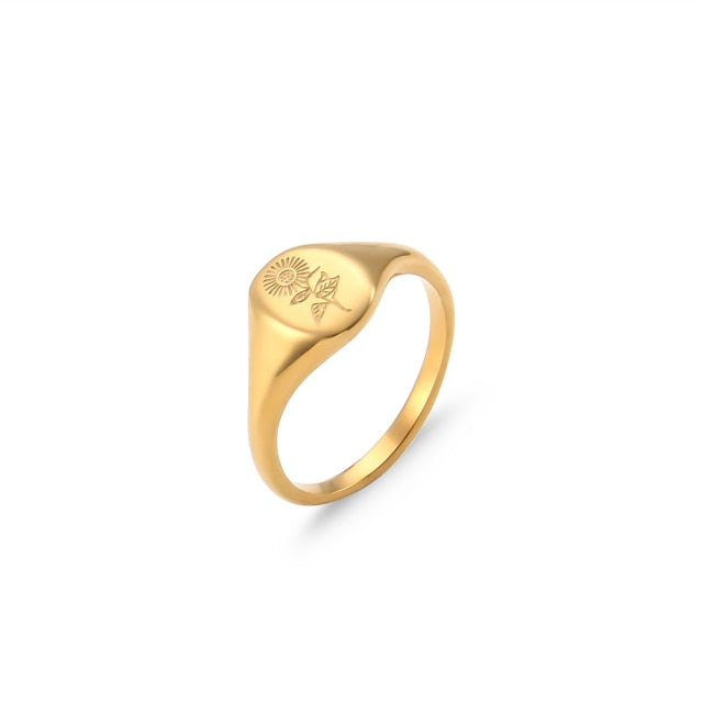 18k Gold Plated Lavender Sunflower Signet Rings