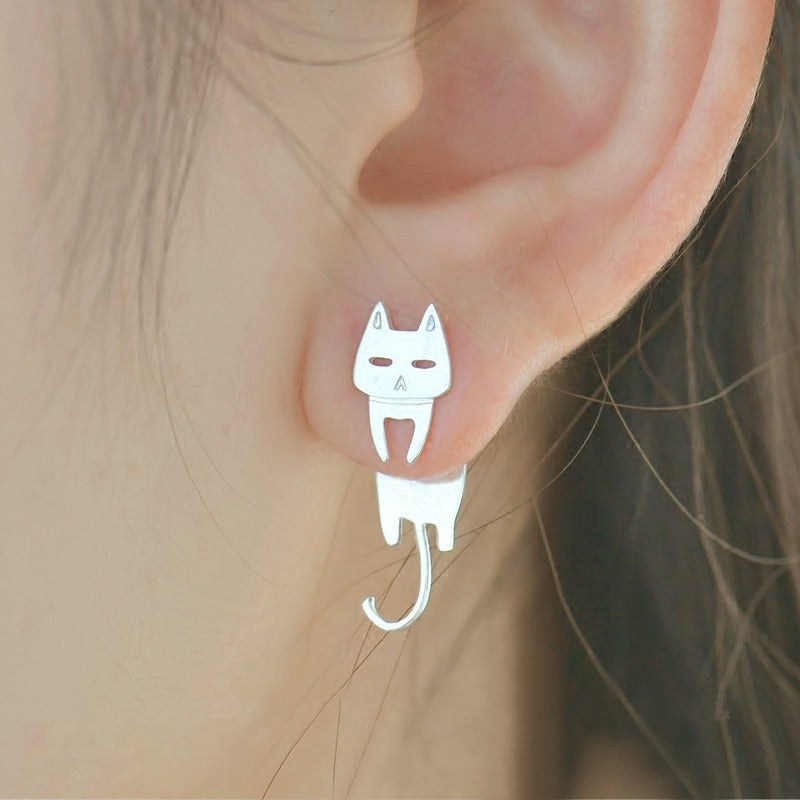 Cute Cat and Fish Stud Earrings for Women