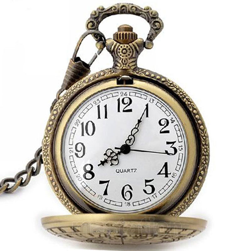Antique Retro Bronze Compass Prague Astronomical Design Analog Pocket Watch