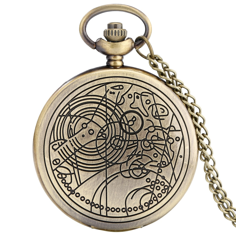 Antique Retro Bronze Compass Prague Astronomical Design Analog Pocket Watch