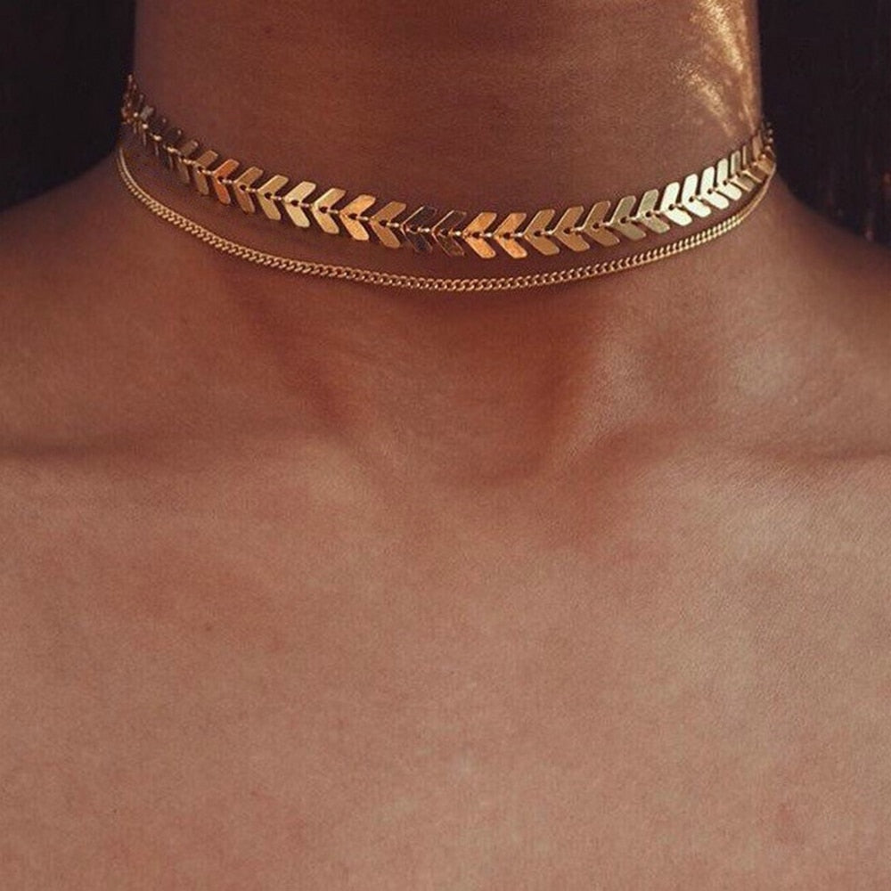 Fashion Women Lady Elegant V Sequins Chain Necklace