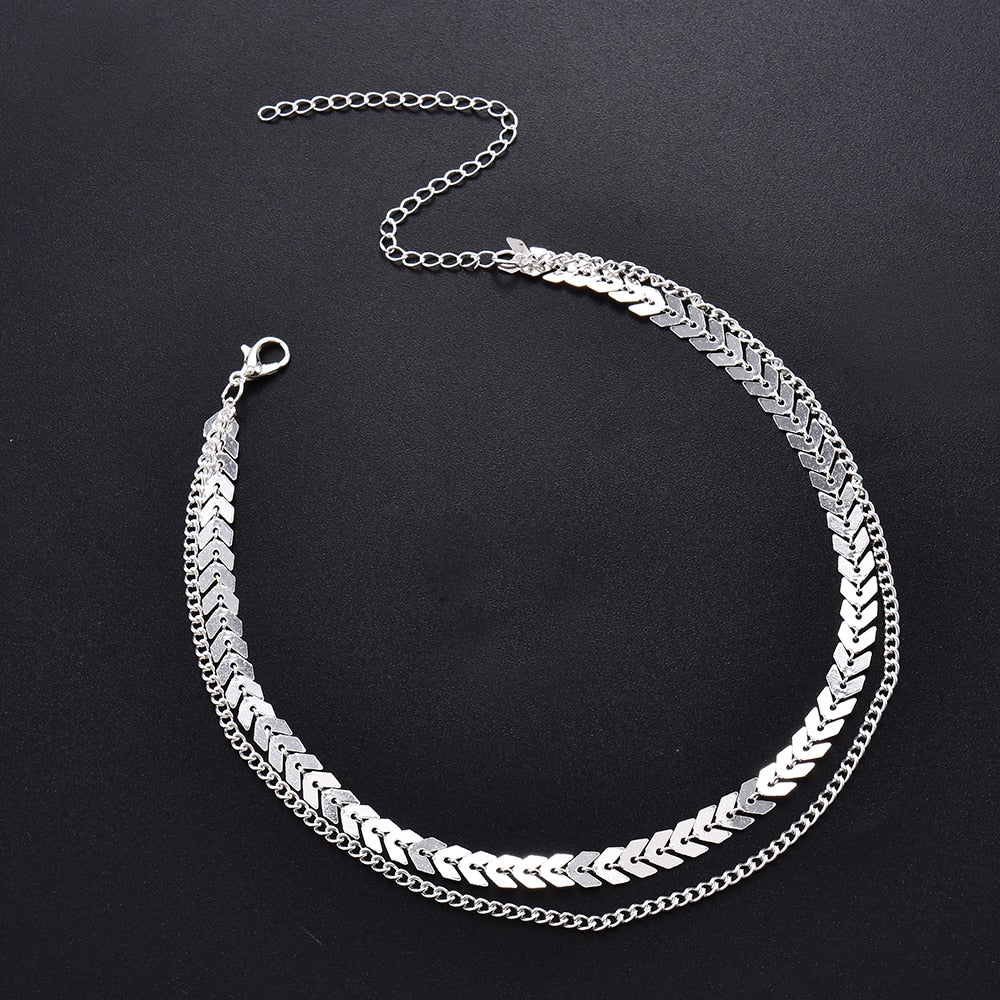 Fashion Women Lady Elegant V Sequins Chain Necklace