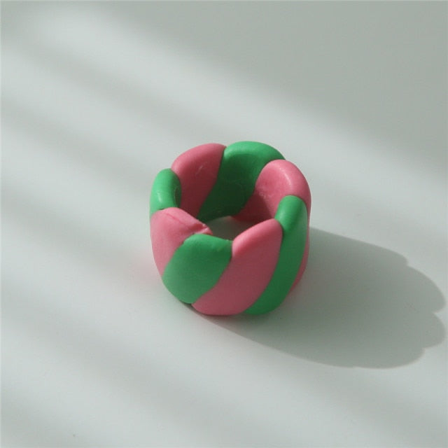Bohemia Colorful Stripe Geometric Wide Rings for Women