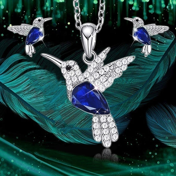 Fashionable Simple Color Zircon Bird Pendant Necklace set