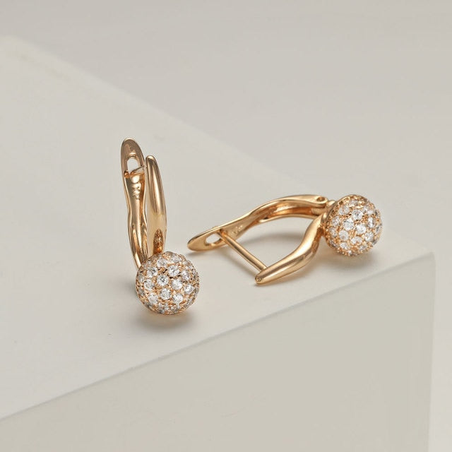 Fashion Copper Golden Natural Zirconia Stud Earrings