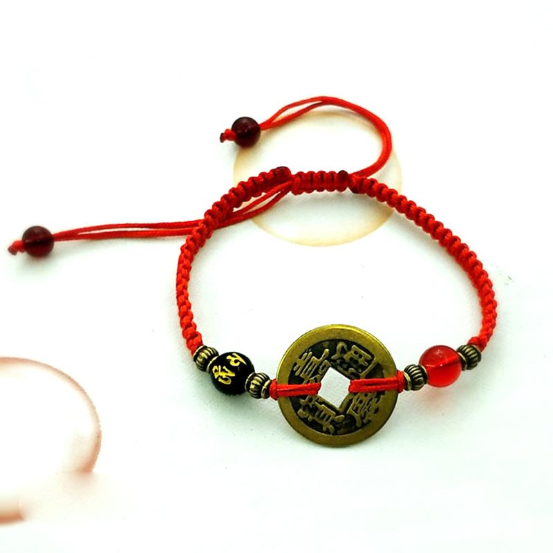 Buddhism Six Words Ancient Coin Kabbalah Red String Bracelets