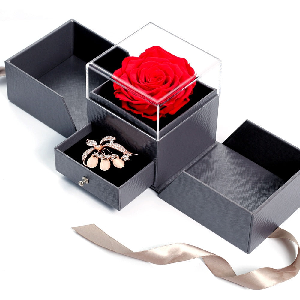 New Design Fashion Ladies Simple Flower Edge Rose Ring Box