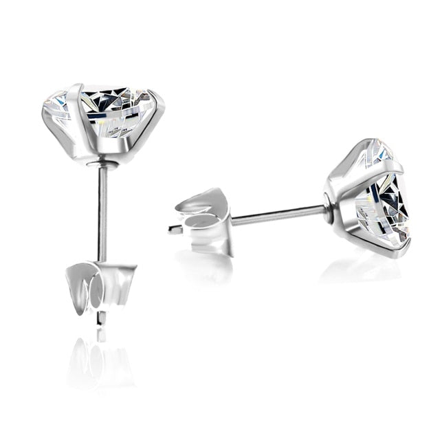 316L Stainless Steel Gold/Silver Color Cubic Zirconia Stud Earrings