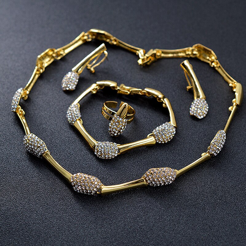 Cubic Zirconia Bowknot Heart Necklace Earrings Ring Bracelet Ethnic Jewelry