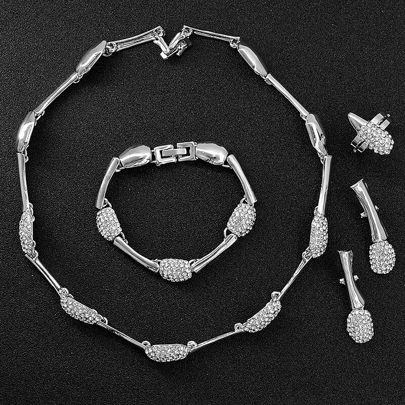 Cubic Zirconia Bowknot Heart Necklace Earrings Ring Bracelet Ethnic Jewelry Set