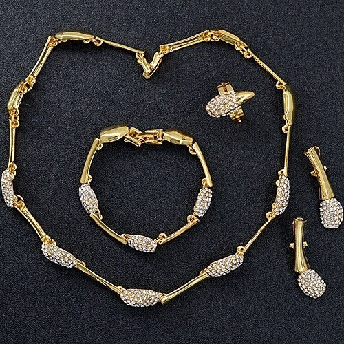 Cubic Zirconia Bowknot Heart Necklace Earrings Ring Bracelet Ethnic Jewelry Set