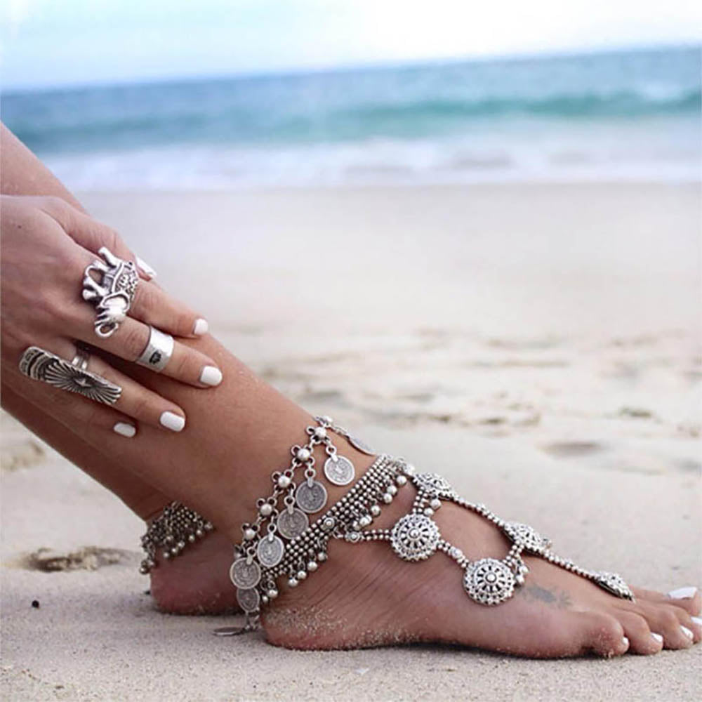 Fashion Foot Jewelry Metal Tassel Vintage Charm Coin Anklets Gift