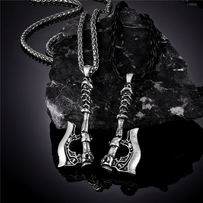 Nordic Vikings Celtic Wolf Raven Axe Pendant