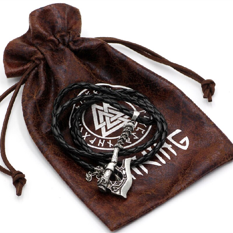 Nordic Vikings Celtic Wolf Raven Axe Pendant