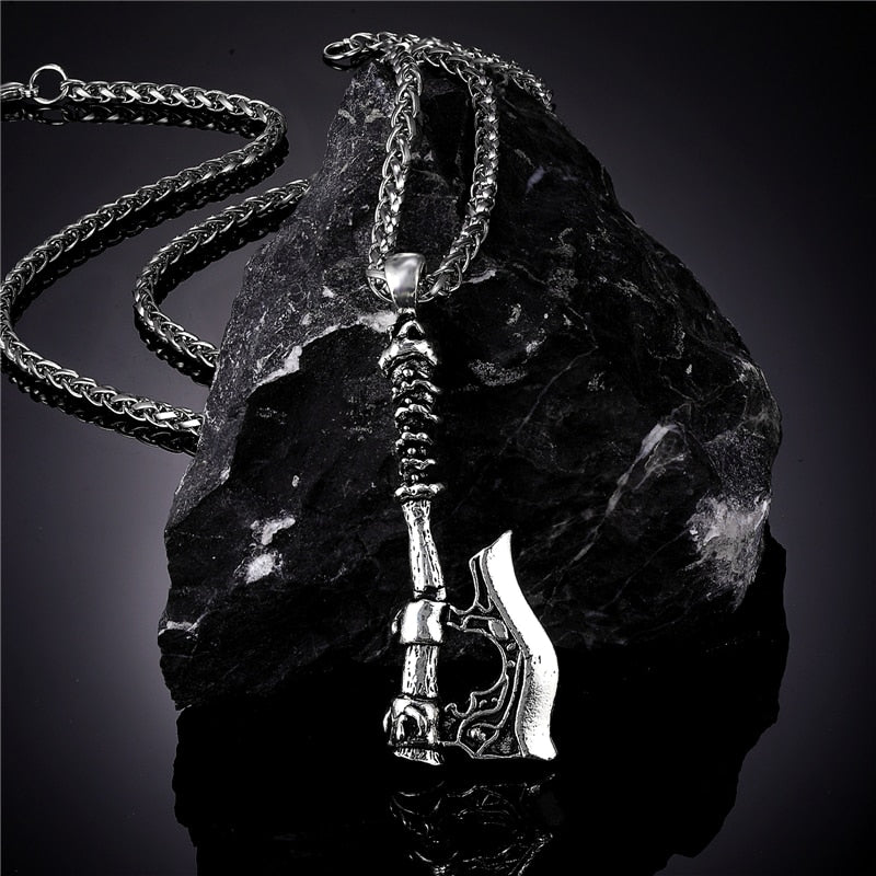 Nordic Vikings Celtic Wolf Raven Axe Pendant