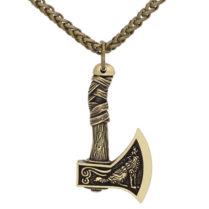 Nordic Vikings Celtic Wolf Raven Axe Pendant