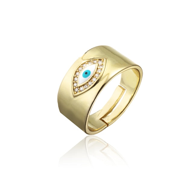 Classic Design Evil Eye Charm Gold Color Rainbow CZ Party Ring