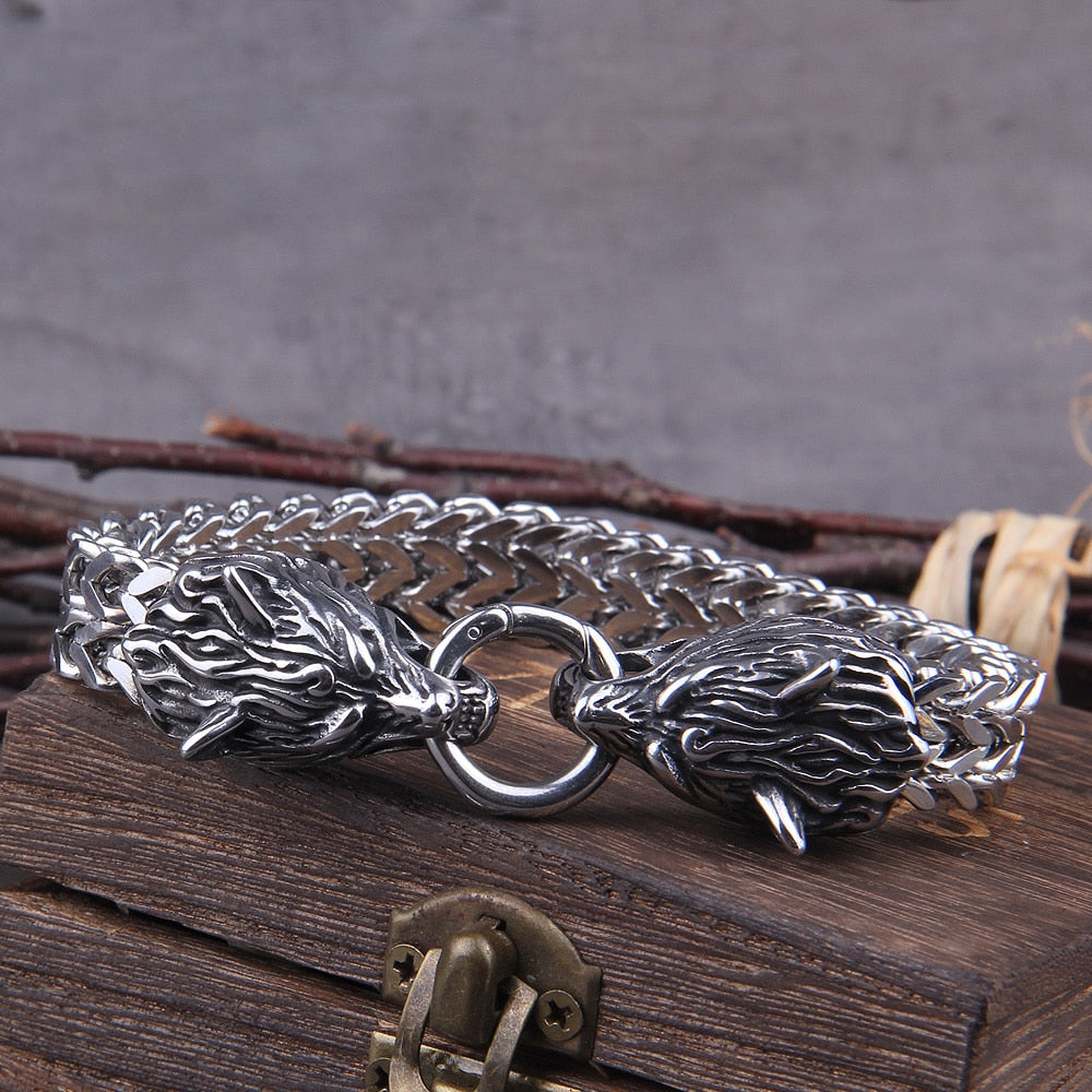 Viking Stainless Steel Mesh Chain Gold Wolf Punk Bracelets