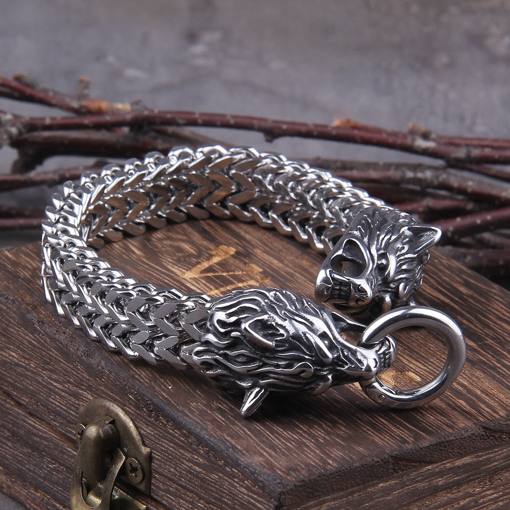 Viking Stainless Steel Mesh Chain Gold Wolf Punk Bracelets