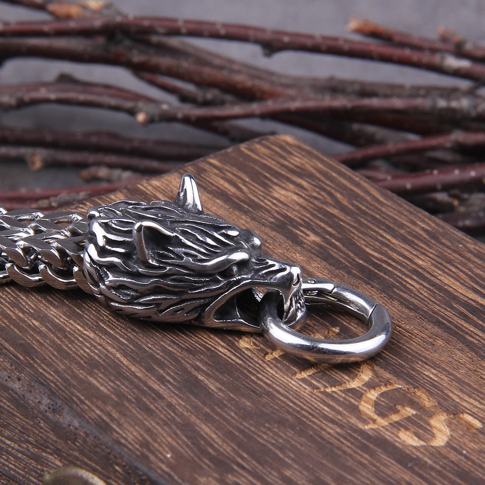 Viking Stainless Steel Mesh Chain Gold Wolf Punk Bracelets