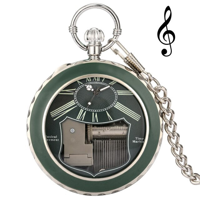 Transparent Glass Musical Pocket Watch Swan Lake Melody Music Watch
