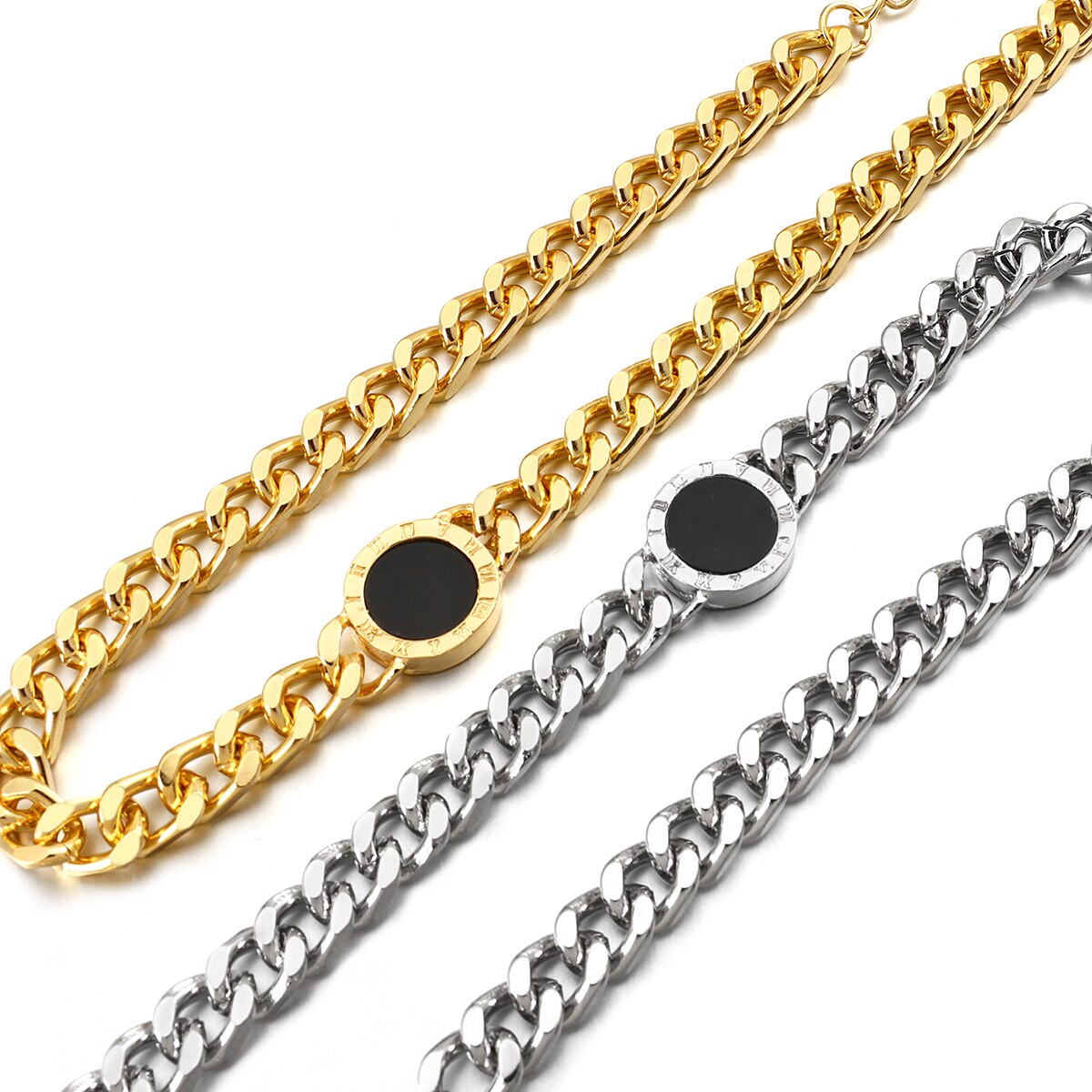 Trendy Roman Numerals Black Round Necklace