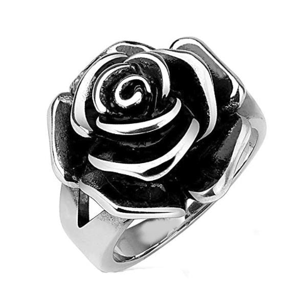 Black Rose with CZ Micro  Vintage Flower Rings