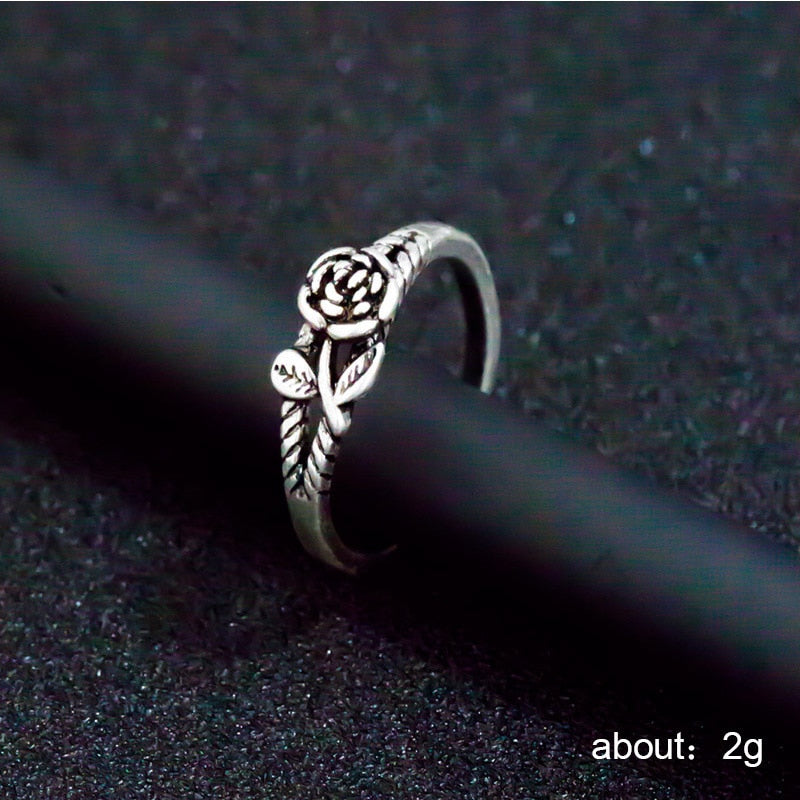 Black Rose with CZ Micro  Vintage Flower Rings