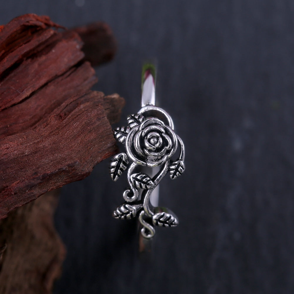 Black Rose with CZ Micro  Vintage Flower Rings