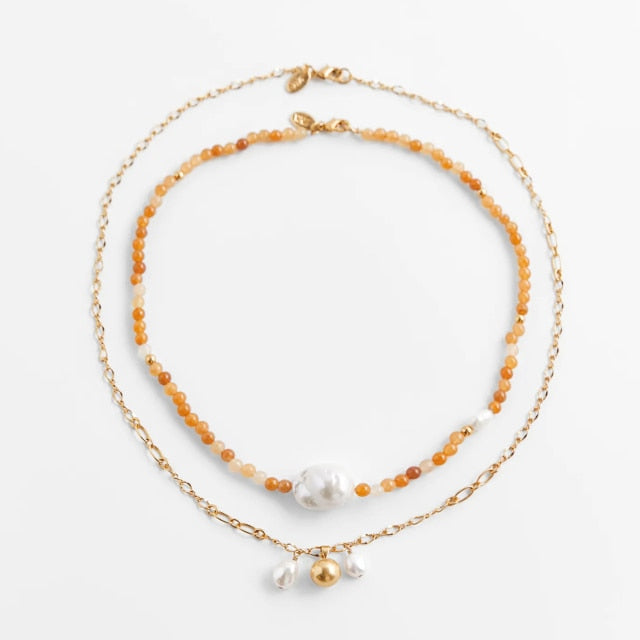 ZA Nature Stone Pearl Necklaces