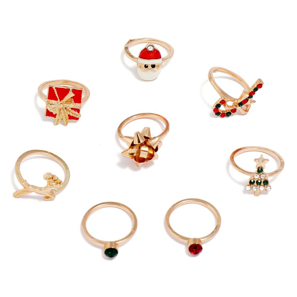 Children Christmas Tree  Snowman Elk Candy Cane Rings Set