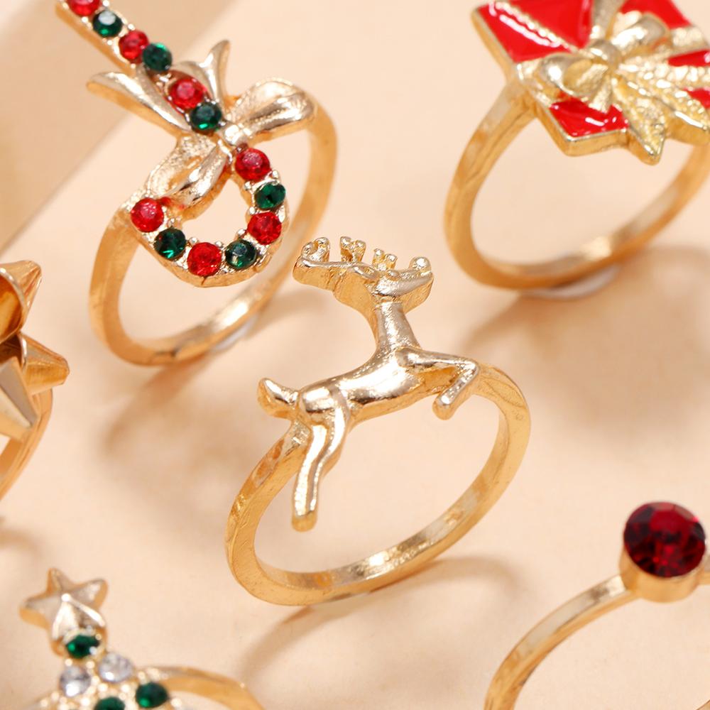 Children Christmas Tree  Snowman Elk Candy Cane Rings Set