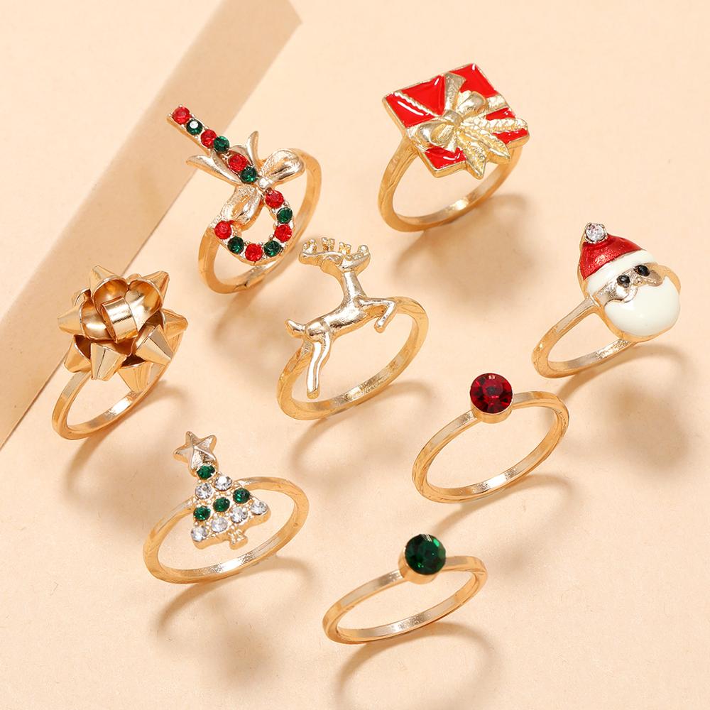 Children Christmas Tree  Snowman Elk Candy Cane Rings Set