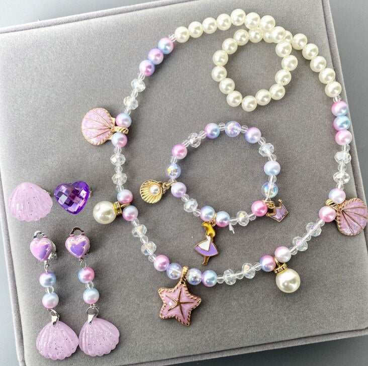 Kids Girls Child Pearl Acrylic Shell Shape  Jewelry Set