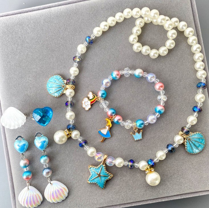 Kids Girls Child Pearl Acrylic Shell Shape  Jewelry Set