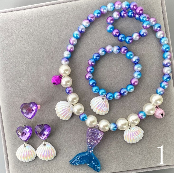 Kids Girls Child Pearl Acrylic Shell Shape  Jewelry Set
