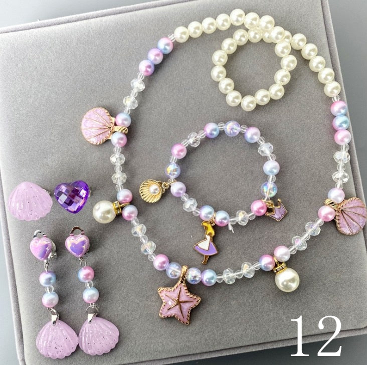 Kids Girls Child Pearl Acrylic Shell Shape  Jewelry Set