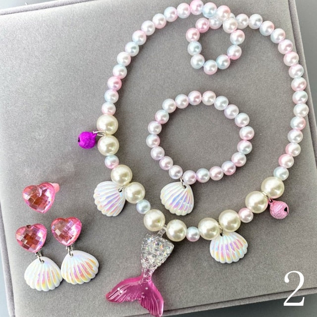 Kids Girls Child Pearl Acrylic Shell Shape  Jewelry Set