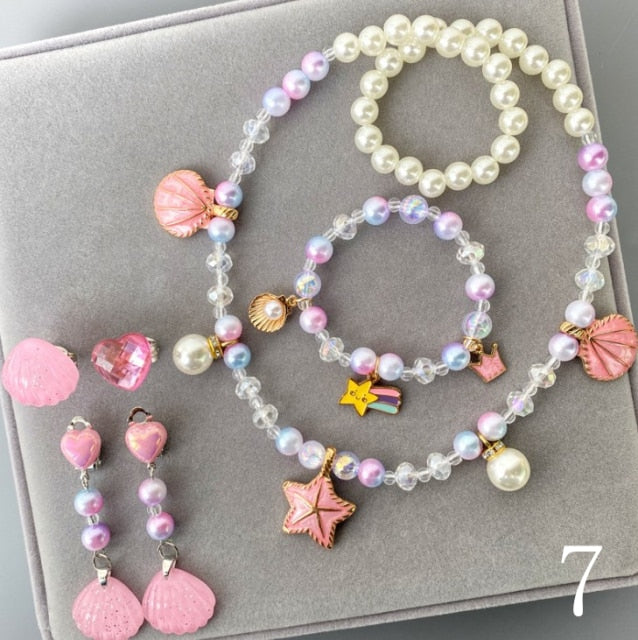 Kids Girls Child Pearl Acrylic Shell Shape  Jewelry Set
