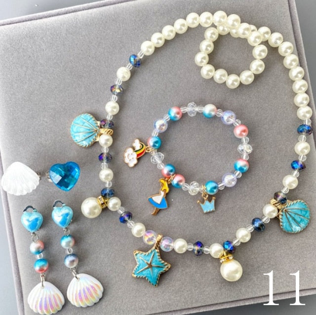 Kids Girls Child Pearl Acrylic Shell Shape  Jewelry Set