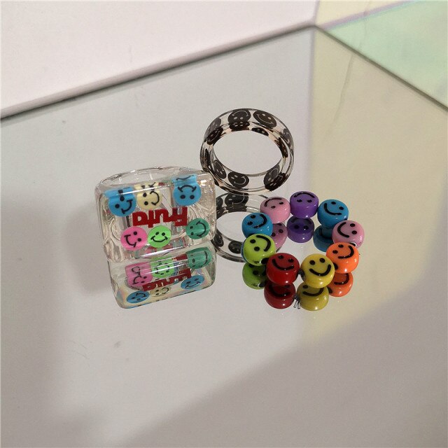 Colorful Transparent Acrylic Resin Geometric Square Ring