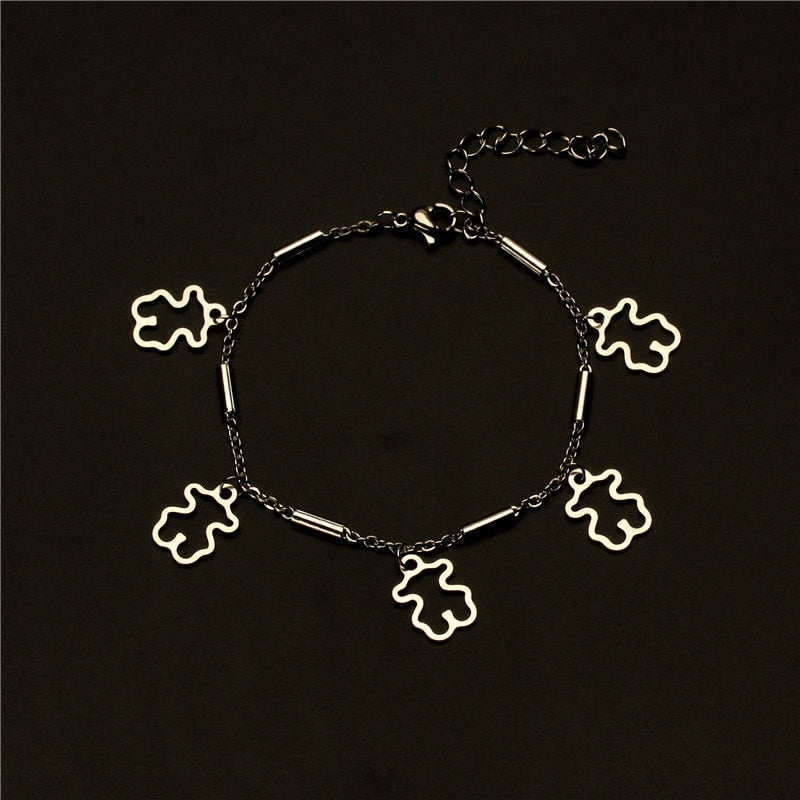 Black Silver Color Solid Chains Unisex Wrist Braceclets